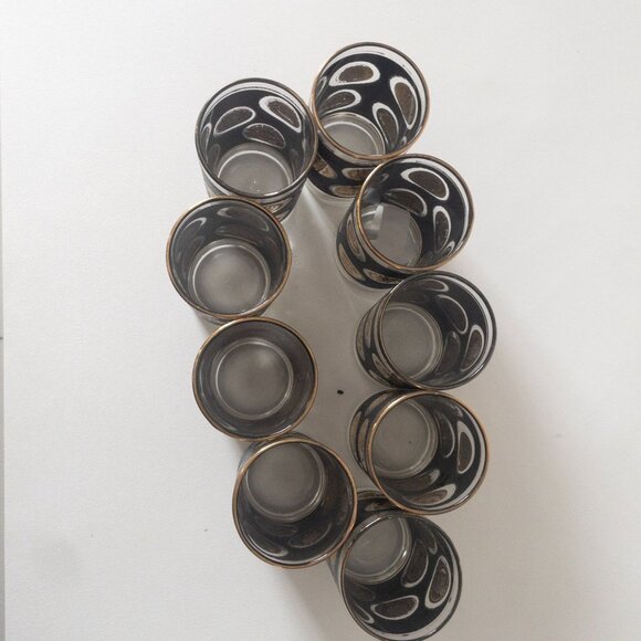 Vintage Libbey black textured 22-karat gold coin glasses MCM 1960s barware (9) - Picture 15 of 16